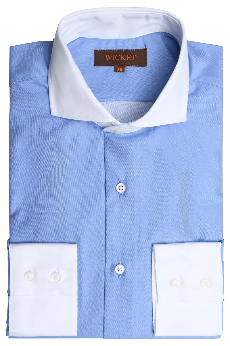 La Twill de Coton Bleu Uni à Col Blanc
