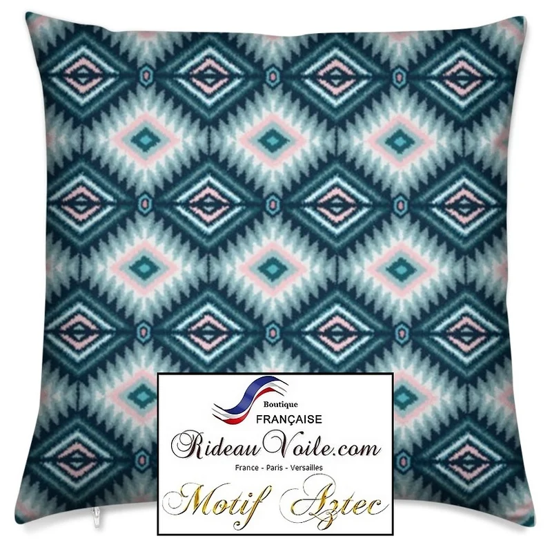 Kilim bleu Maya intérieur tissu ameublement motif Aztèques mètre rideau voilage
