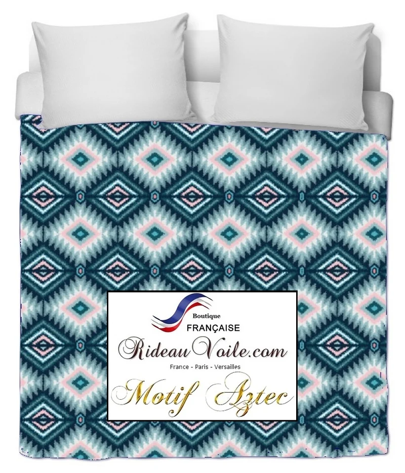 Kilim bleu Maya intérieur tissu ameublement motif Aztèques mètre rideau voilage