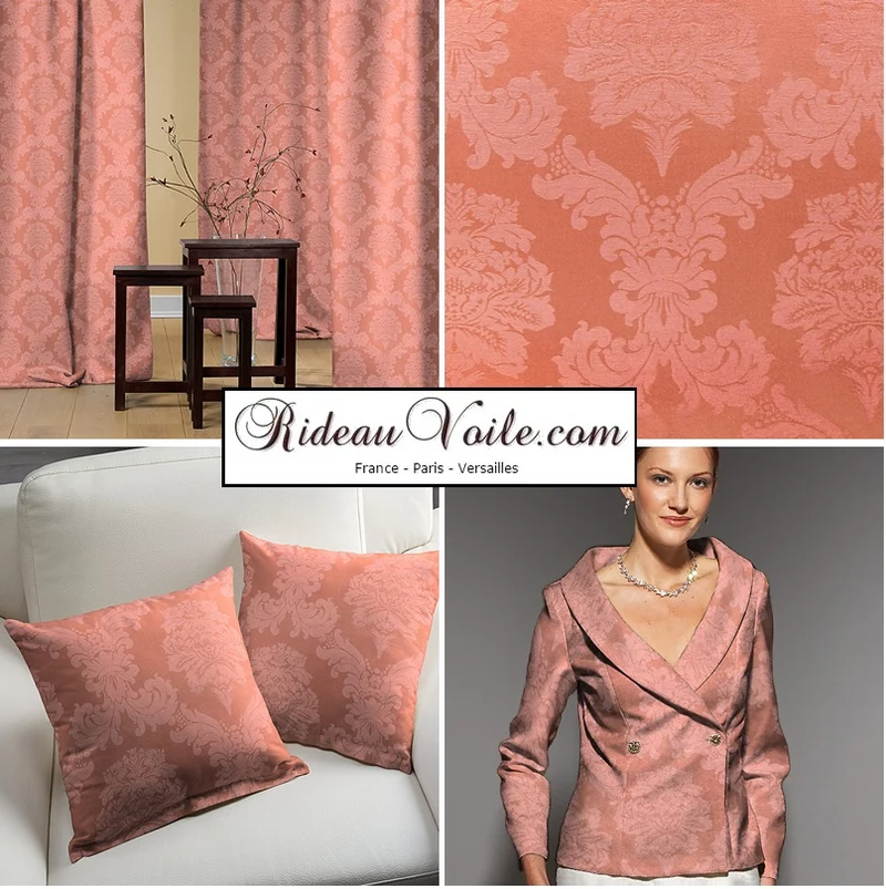 Rideauvoile | Textile ameublement Damasco au mètre Baroque rideau jacquard rose