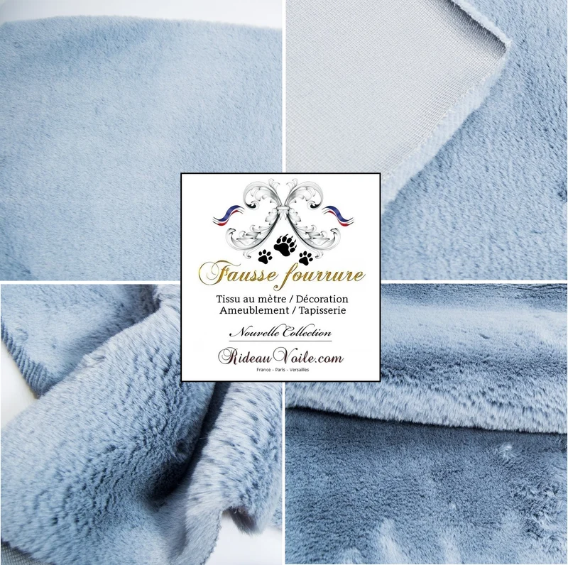 Tissu boutique Fausse fourrure Bleu Lapin de Sibérie le mètre ameublement tapisserie