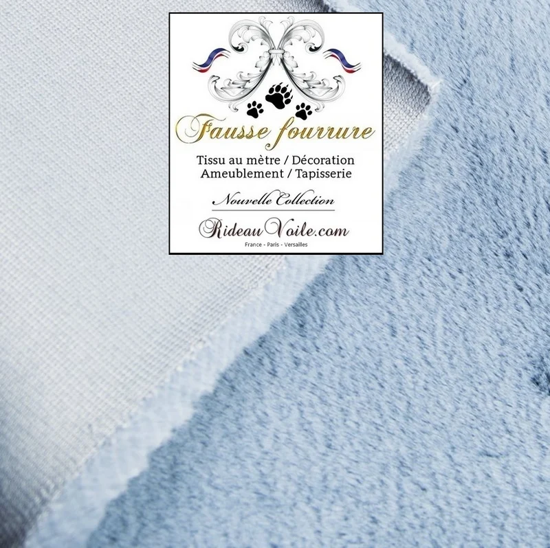 Tissu boutique Fausse fourrure Bleu Lapin de Sibérie le mètre ameublement tapisserie
