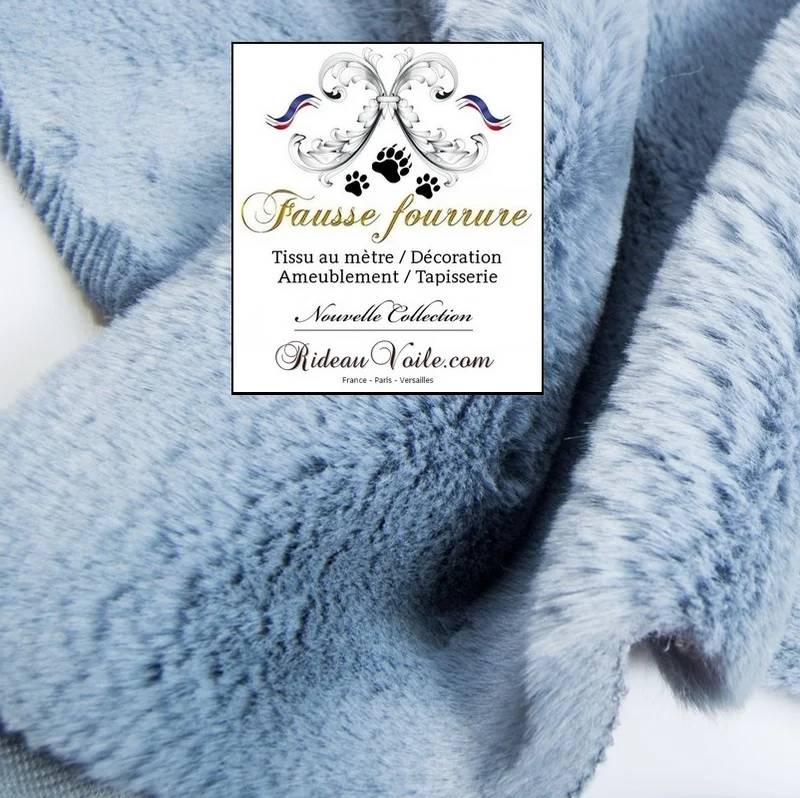 Tissu boutique Fausse fourrure Bleu Lapin de Sibérie le mètre ameublement tapisserie