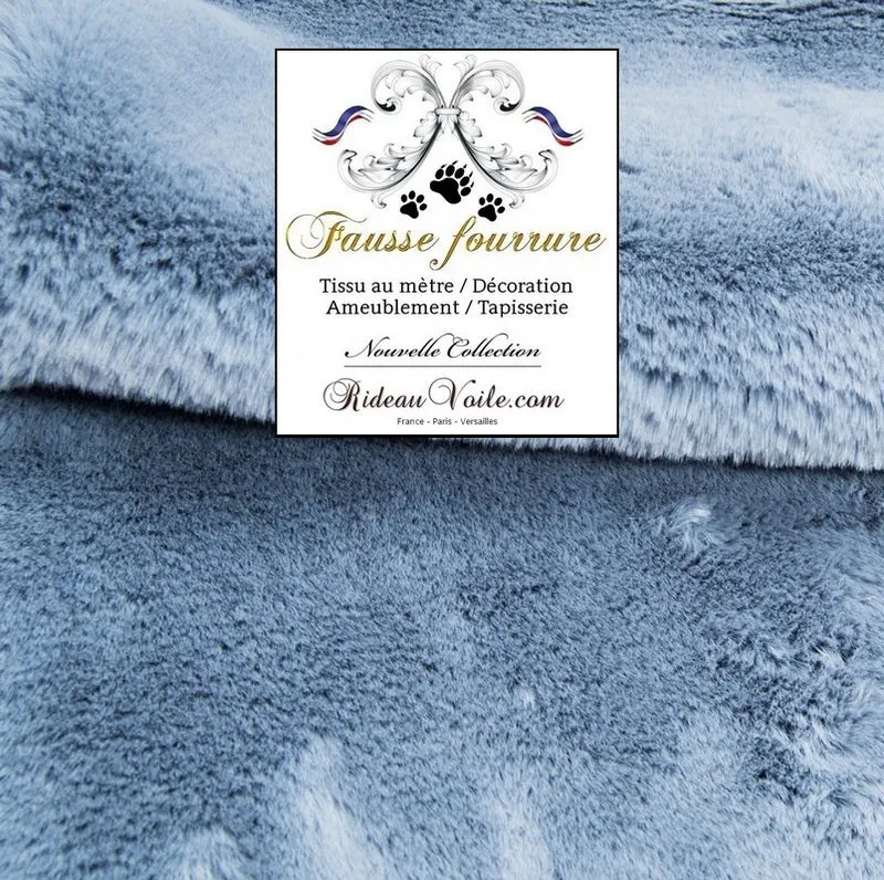 Tissu boutique Fausse fourrure Bleu Lapin de Sibérie le mètre ameublement tapisserie