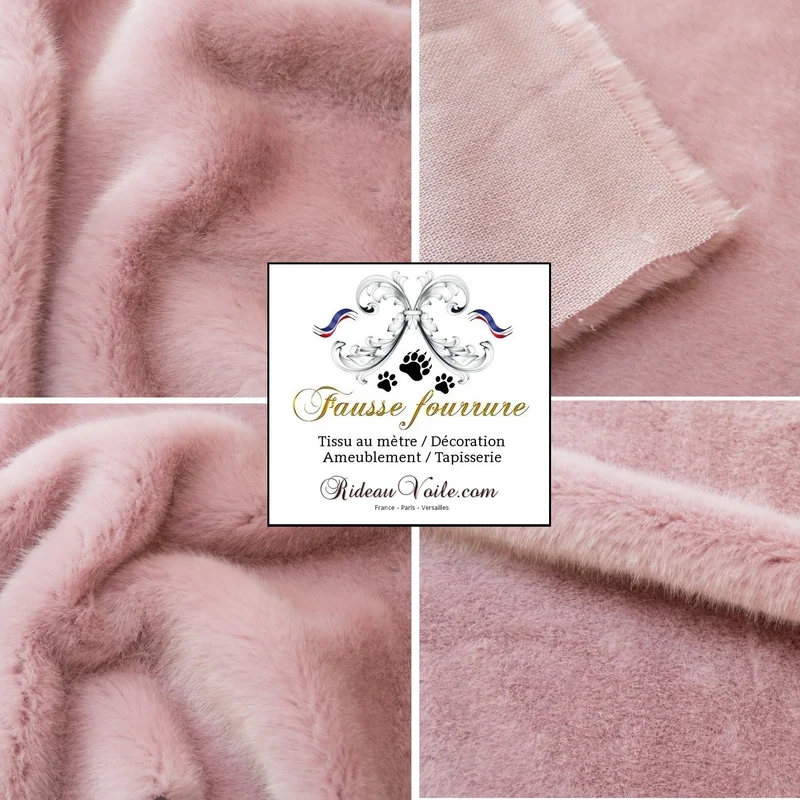 Rideauvoile tissu Fausse fourrure luxe douce rose crème au mètre ameublement déco