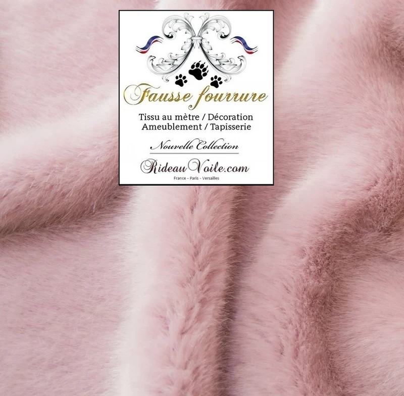 Rideauvoile tissu Fausse fourrure luxe douce rose crème au mètre ameublement déco