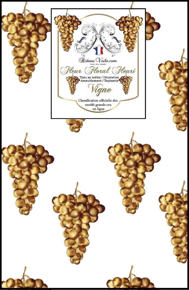 Tissu Motif doré vigne grappe de raisin or imprimé ameublement au mètre rideau