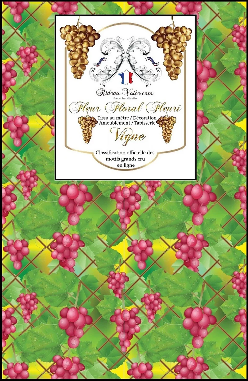 Tissu Motif feuilles verte vigne grappe de raisin imprimé ameublement au mètre rideau