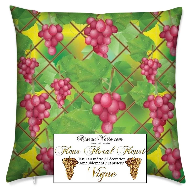 Tissu Motif feuilles verte vigne grappe de raisin imprimé ameublement au mètre rideau
