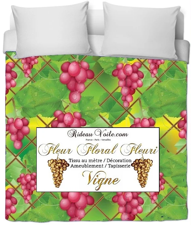Tissu Motif feuilles verte vigne grappe de raisin imprimé ameublement au mètre rideau