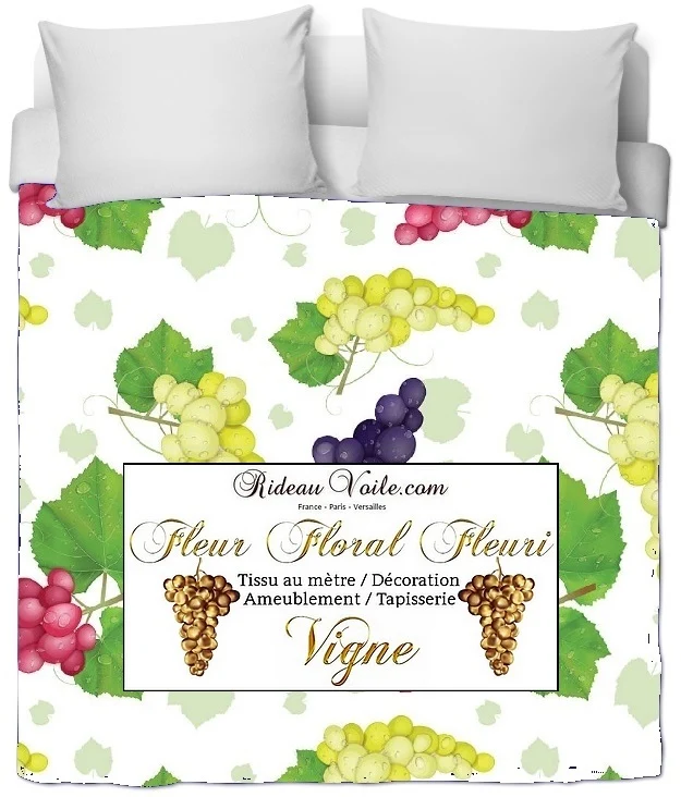 Motif fleurs vigne grappe de raisin tissu imprimé ameublement au mètre rideau