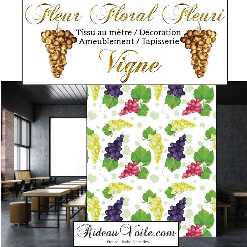 Motif fleurs vigne grappe de raisin tissu imprimé ameublement au mètre rideau