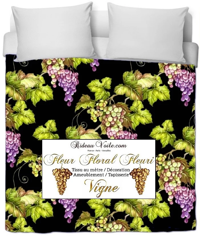 Tissu Motif fleurs vigne grappe de raisin imprimé ameublement au mètre rideau