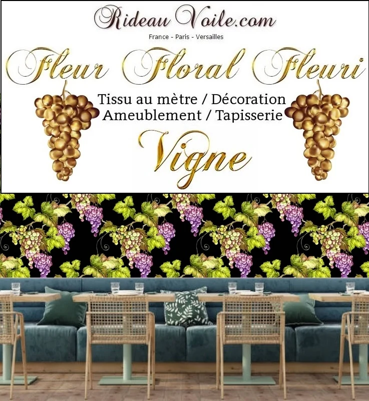 Tissu Motif fleurs vigne grappe de raisin imprimé ameublement au mètre rideau