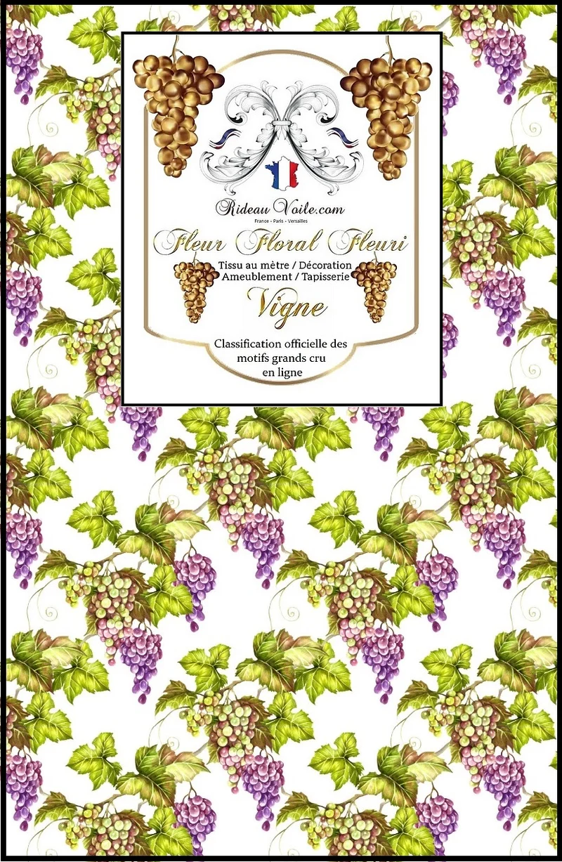 Tissu Motif viticulteur fleurs vigne grappe de raisin imprimé ameublement au mètre