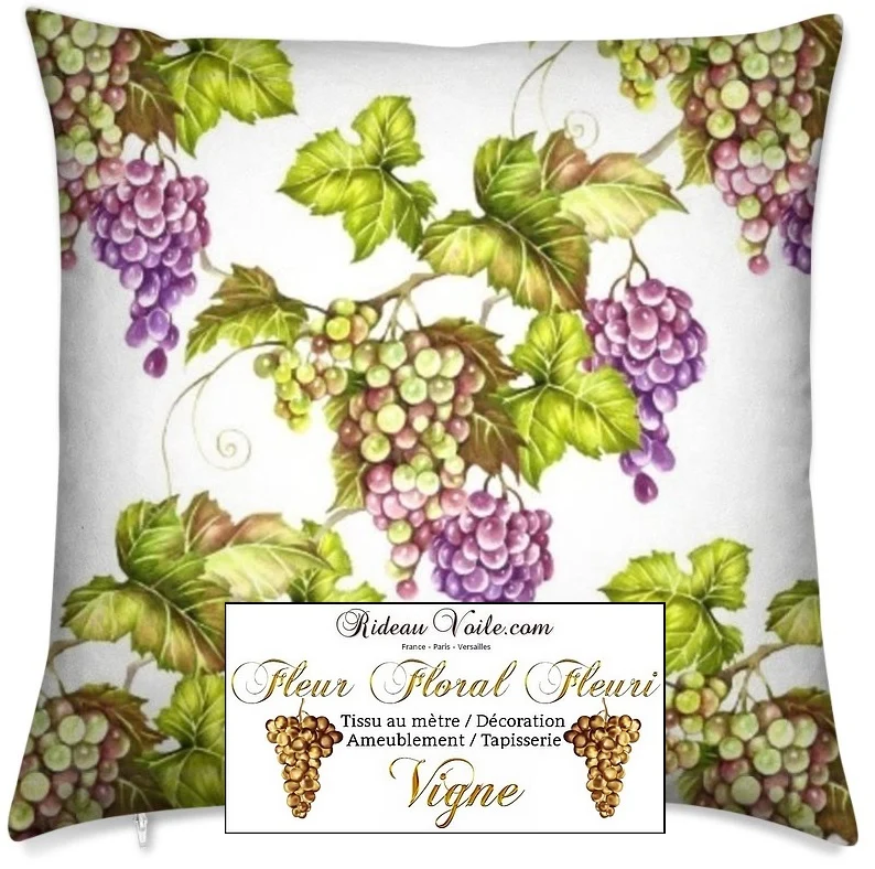 Tissu Motif viticulteur fleurs vigne grappe de raisin imprimé ameublement au mètre