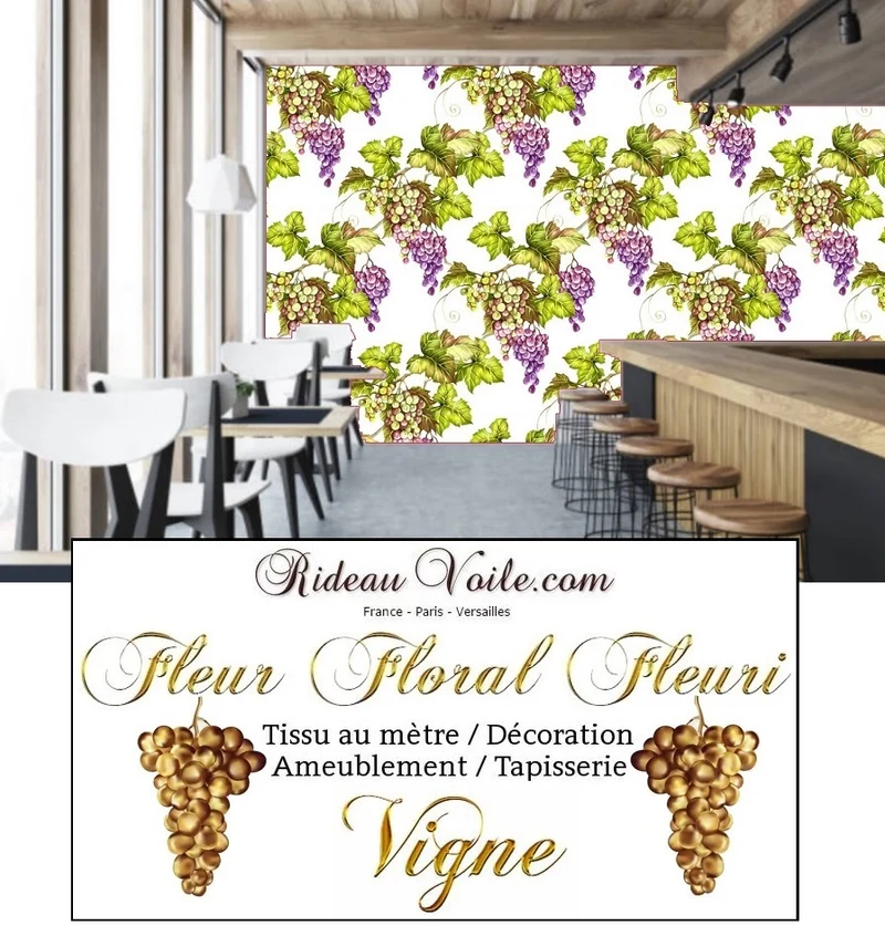 Tissu Motif viticulteur fleurs vigne grappe de raisin imprimé ameublement au mètre