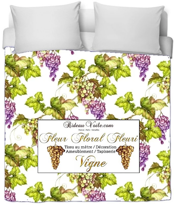 Tissu Motif viticulteur fleurs vigne grappe de raisin imprimé ameublement au mètre
