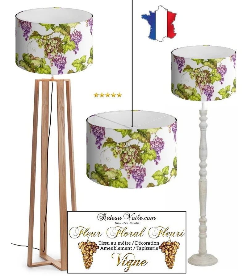 Tissu Motif viticulteur fleurs vigne grappe de raisin imprimé ameublement au mètre