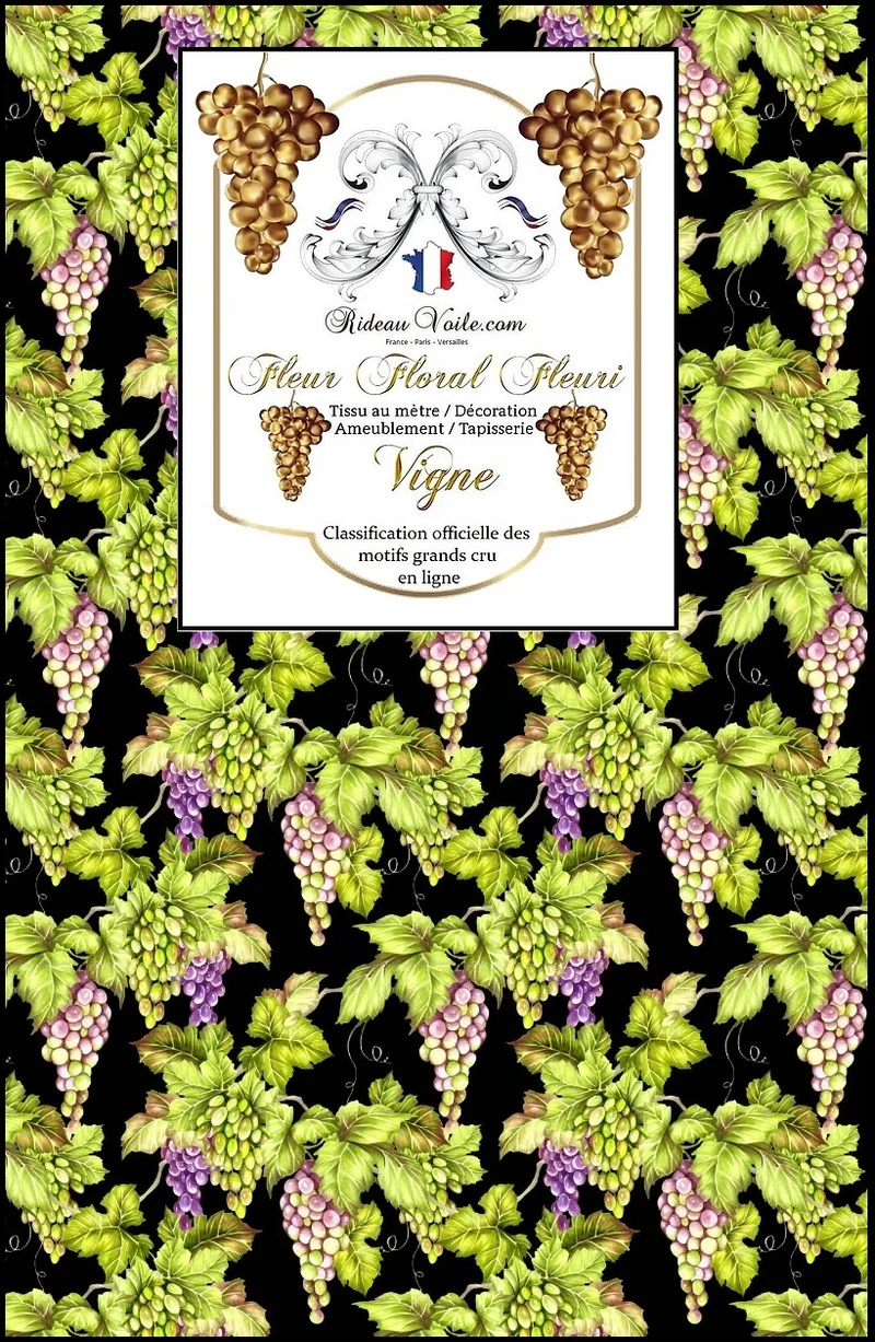 Tissu Motif oenologie feuille vigne grappe de raisins imprimé ameublement au mètre