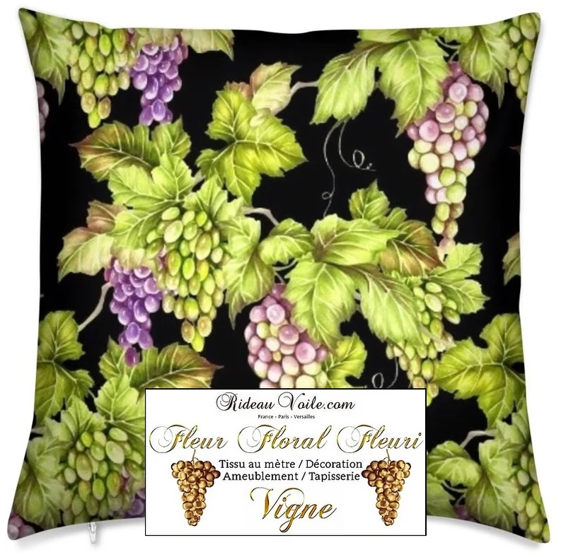 Tissu Motif oenologie feuille vigne grappe de raisins imprimé ameublement au mètre