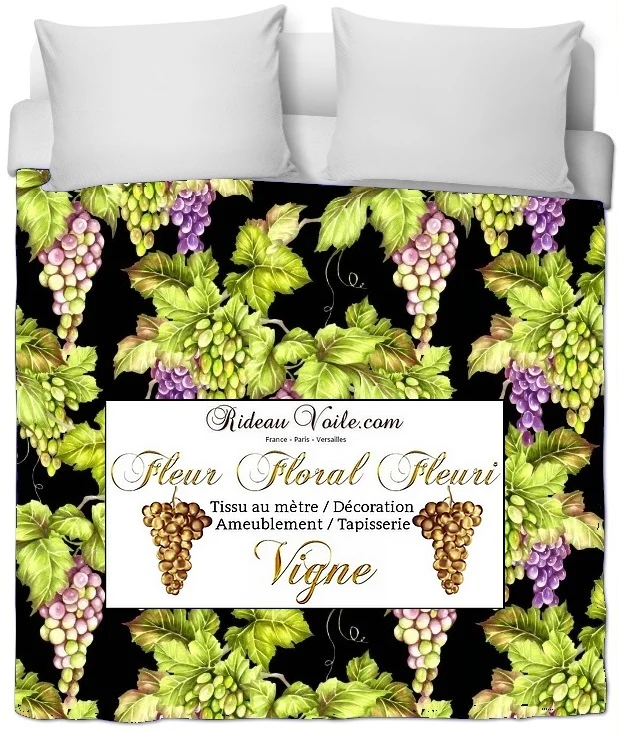 Tissu Motif oenologie feuille vigne grappe de raisins imprimé ameublement au mètre