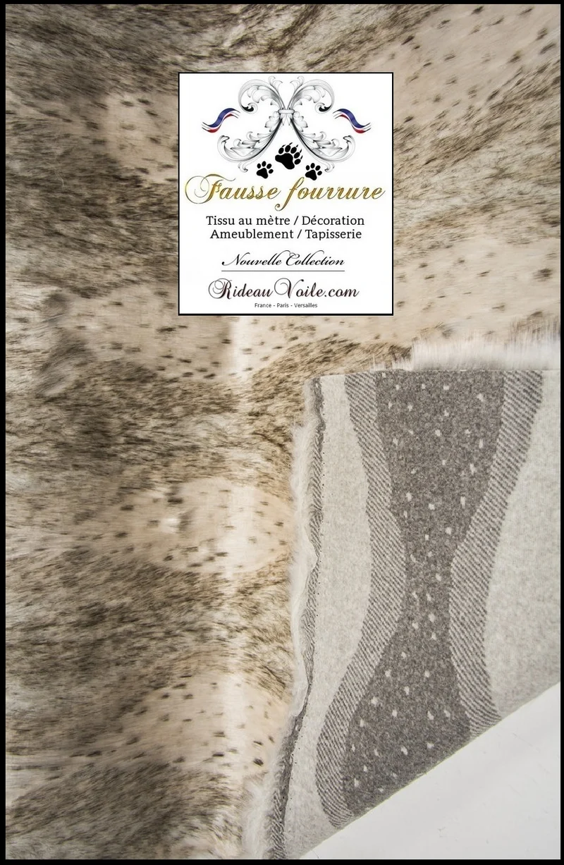 Tissu imitation Fausse fourrure animale poil moyen blanc beige mètre rideau