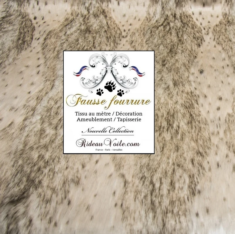 Tissu imitation Fausse fourrure animale poil moyen blanc beige mètre rideau