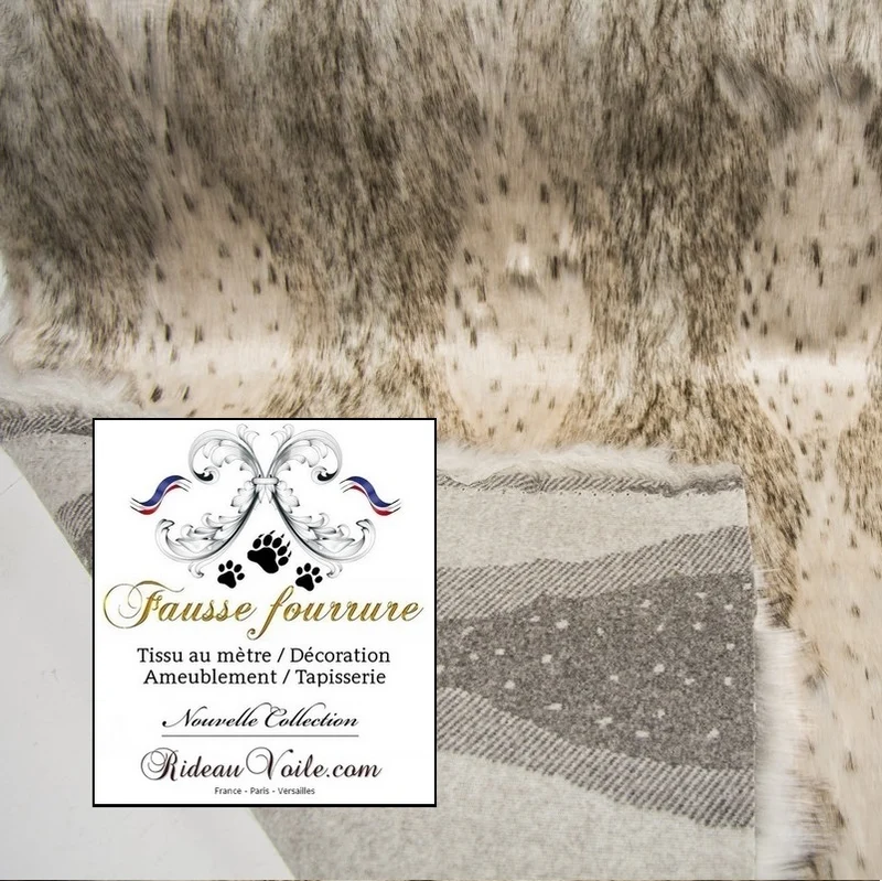 Tissu imitation Fausse fourrure animale poil moyen blanc beige mètre rideau