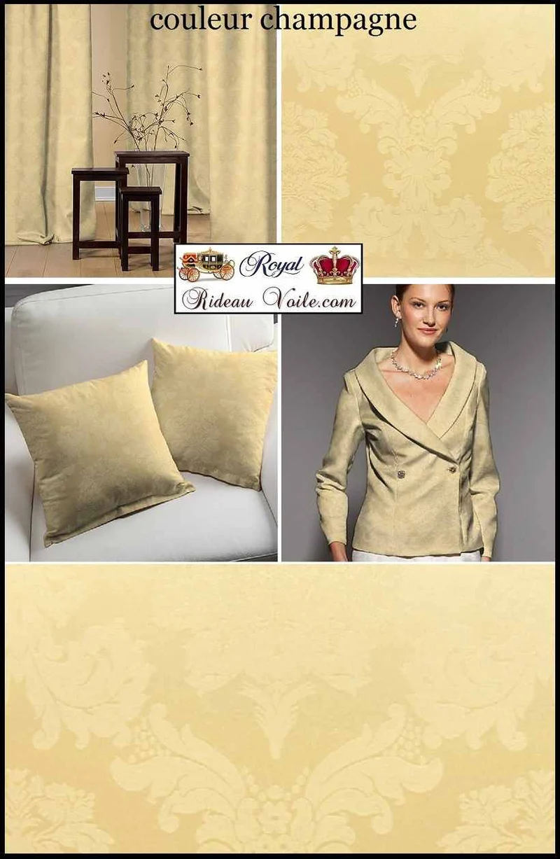 Tissu au mètre jacquard Damasco beige champagne Baroque rideau Damassé