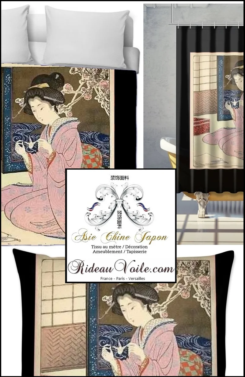 Tissu japonais imprimé asiatique ameublement au mètre motif Geisha papier Origami