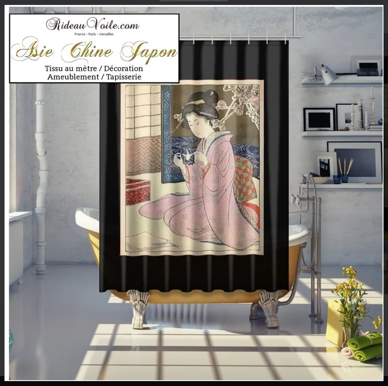 Tissu japonais imprimé asiatique ameublement au mètre motif Geisha papier Origami