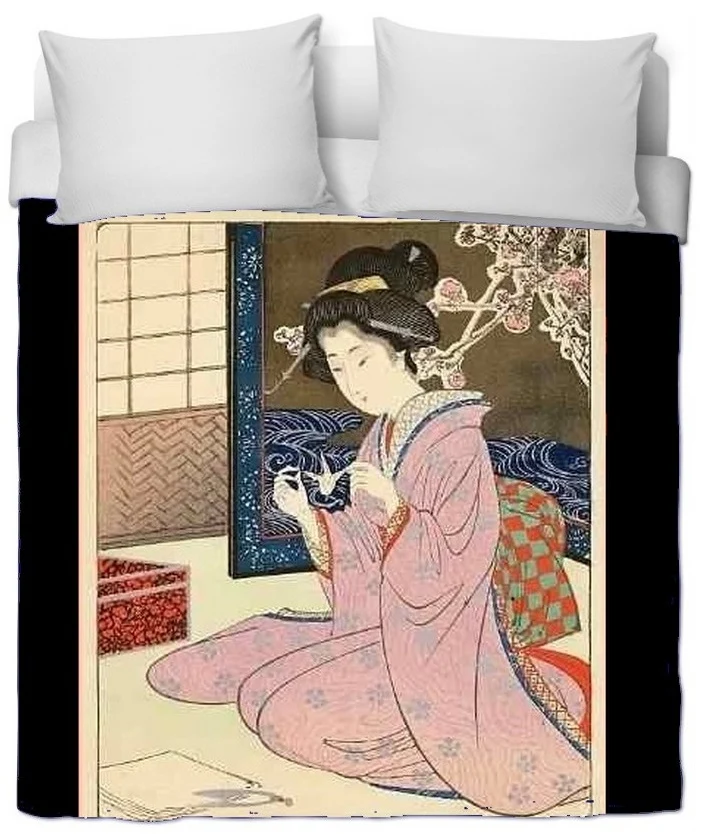 Tissu japonais imprimé asiatique ameublement au mètre motif Geisha papier Origami