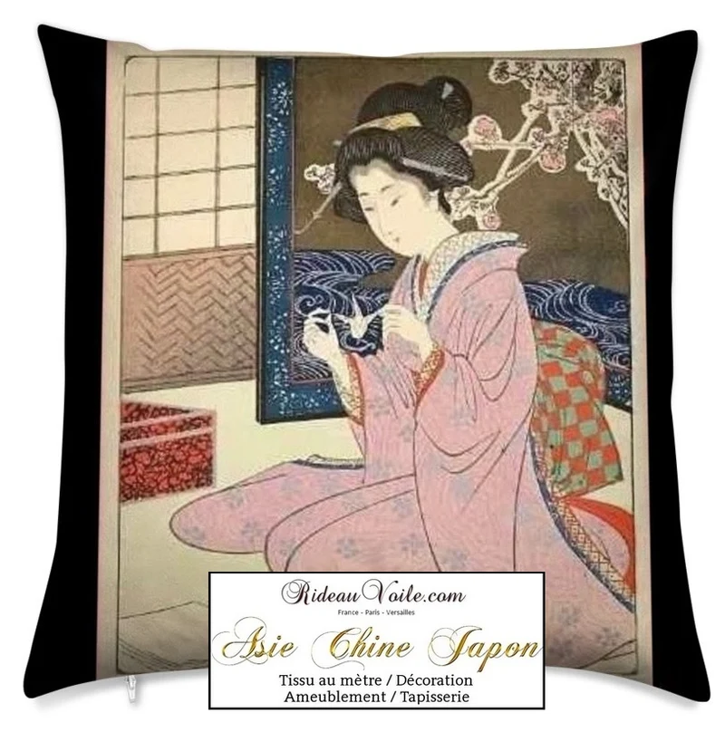 Tissu japonais imprimé asiatique ameublement au mètre motif Geisha papier Origami