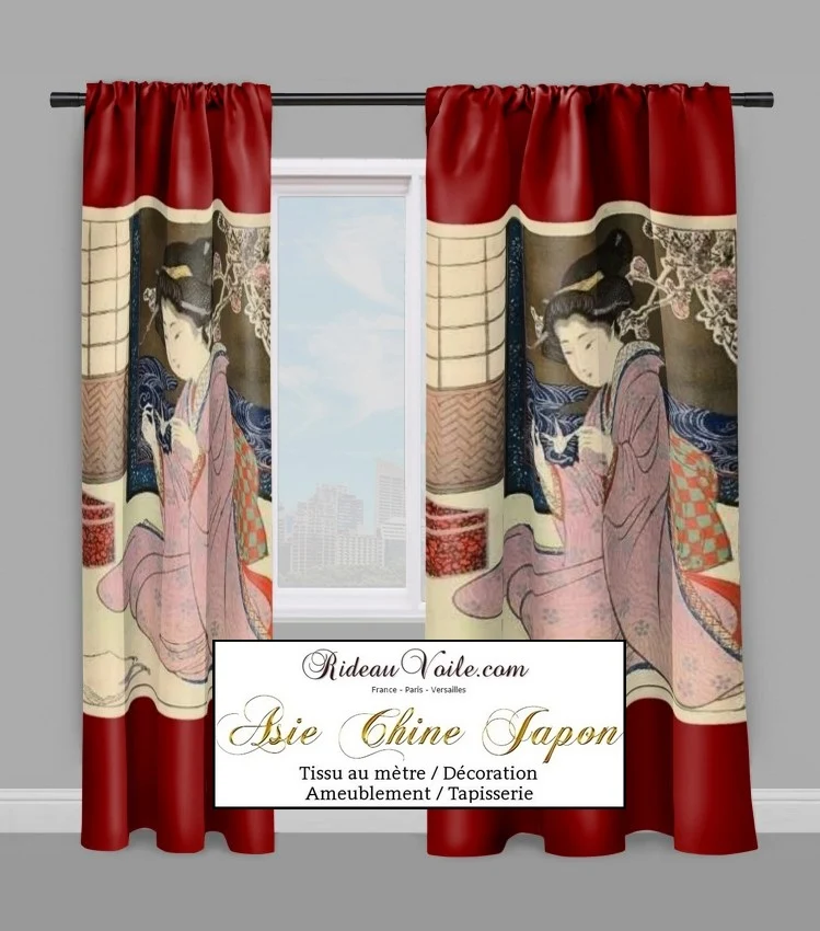 Tissu japonais imprimé asiatique ameublement au mètre motif Geisha papier Origami