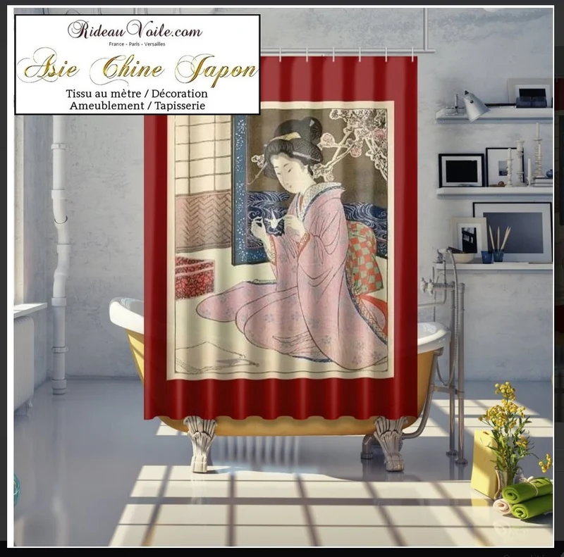 Tissu japonais imprimé asiatique ameublement au mètre motif Geisha papier Origami
