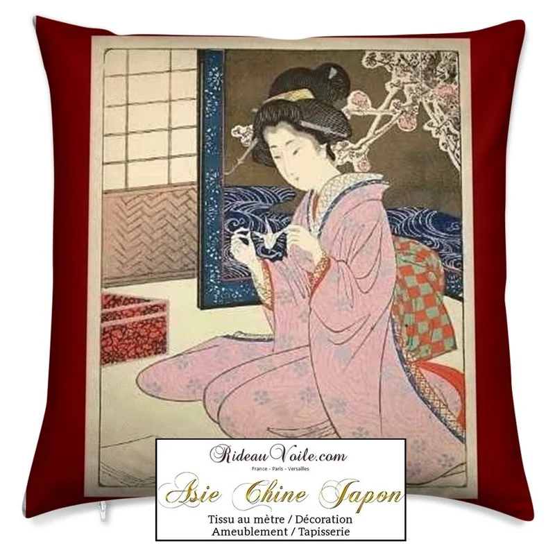 Tissu japonais imprimé asiatique ameublement au mètre motif Geisha papier Origami