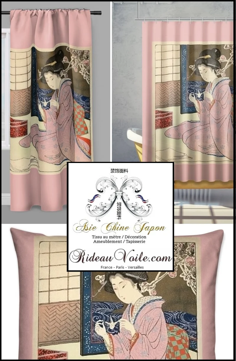Tissu japonais panneau imprimé asiatique tapisserie ameublement au mètre déco rideau