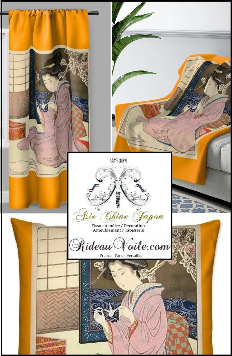Boutique tissu asiatique tapisserie ameublement au mètre déco motif Geisha Japonaise