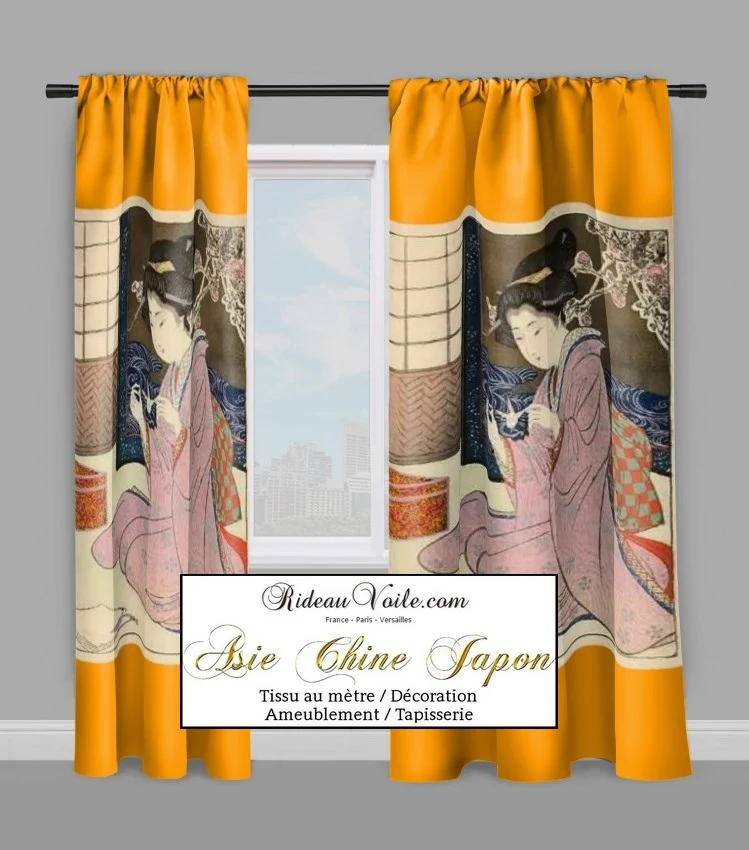 Boutique tissu asiatique tapisserie ameublement au mètre déco motif Geisha Japonaise