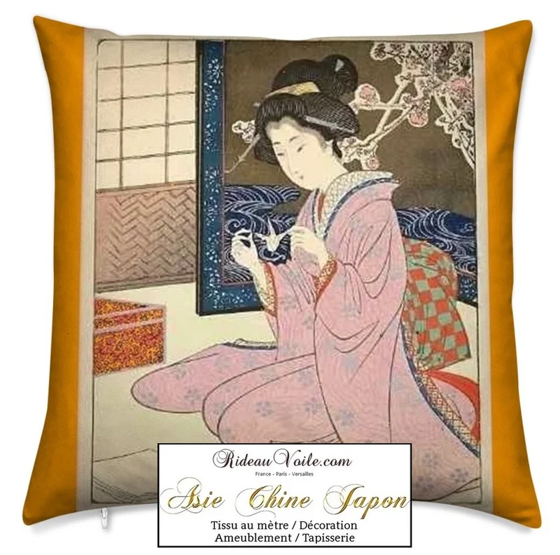 Boutique tissu asiatique tapisserie ameublement au mètre déco motif Geisha Japonaise