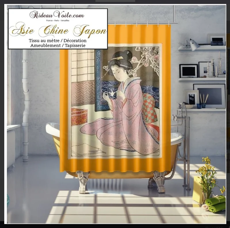 Boutique tissu asiatique tapisserie ameublement au mètre déco motif Geisha Japonaise