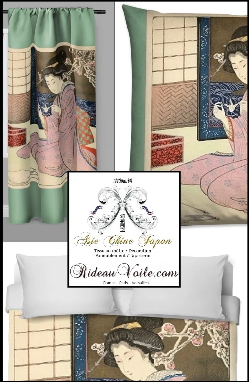 Boutique tissu asiatique ameublement au mètre décoration motif Geisha Japonais