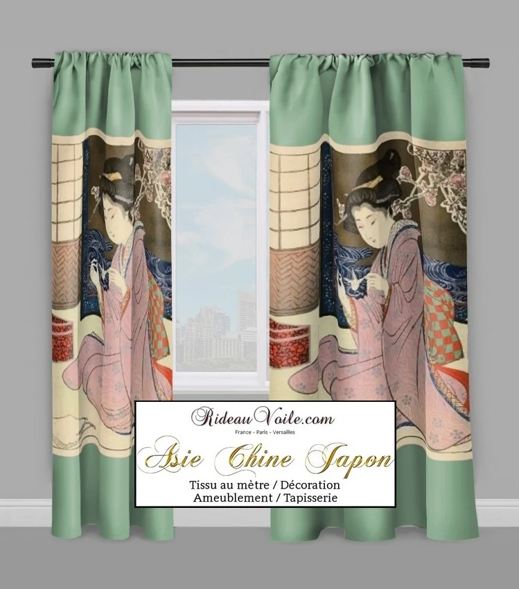 Boutique tissu asiatique ameublement au mètre décoration motif Geisha Japonais