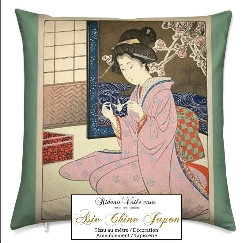 Boutique tissu asiatique ameublement au mètre décoration motif Geisha Japonais