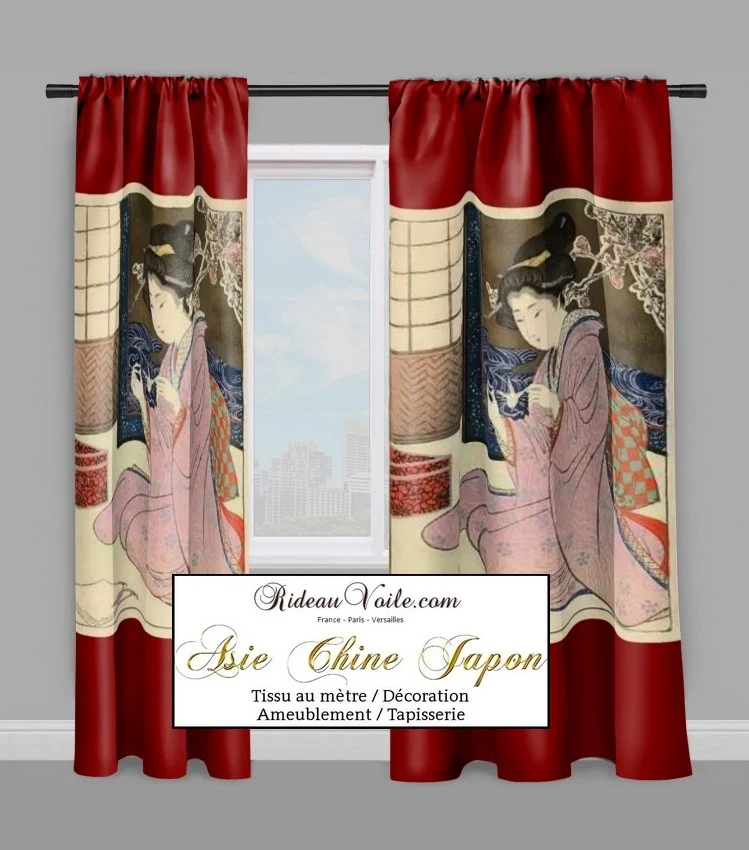Architecture Palais de Tokyo Art Japonais motif imprimé Geisha tissu au mètre rideau