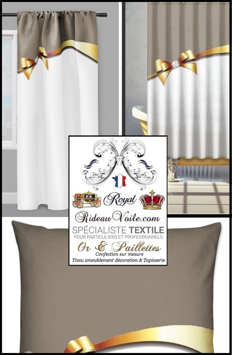 Tissu ameublement au mètre rideau beige d'Or Diamant pierres précieuses voilage