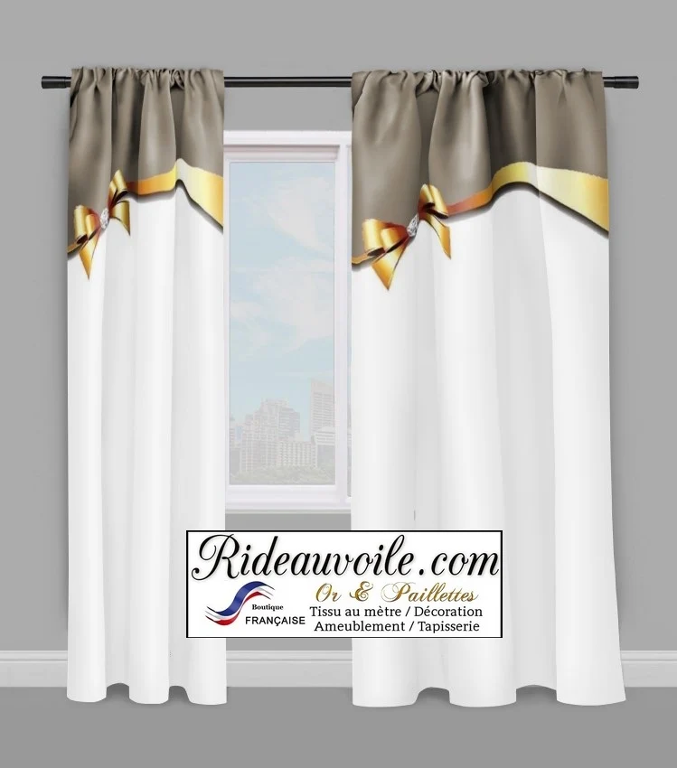 Tissu ameublement au mètre rideau beige d'Or Diamant pierres précieuses voilage