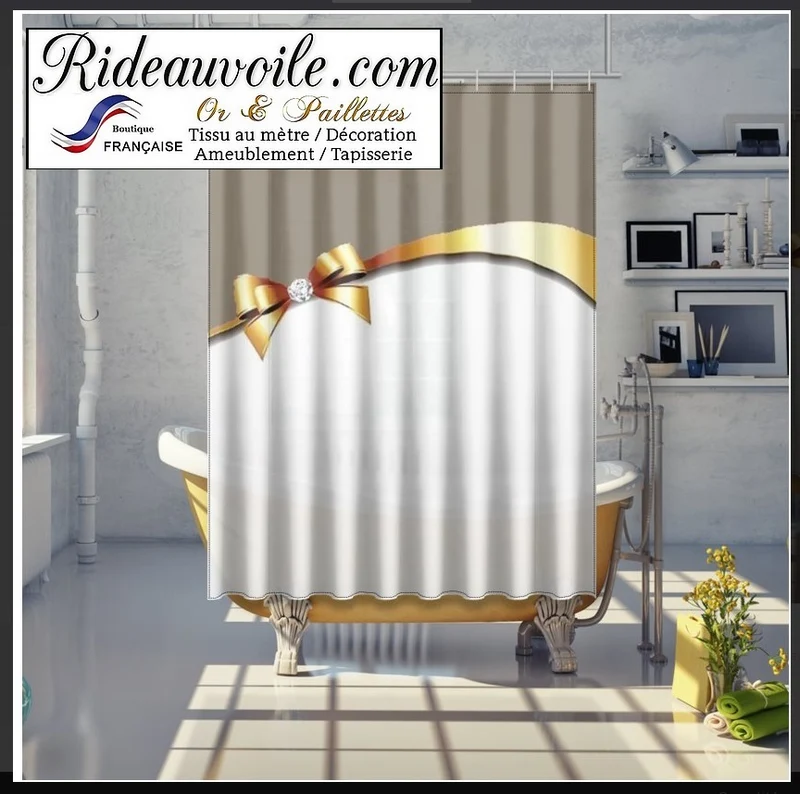 Tissu ameublement au mètre rideau beige d'Or Diamant pierres précieuses voilage