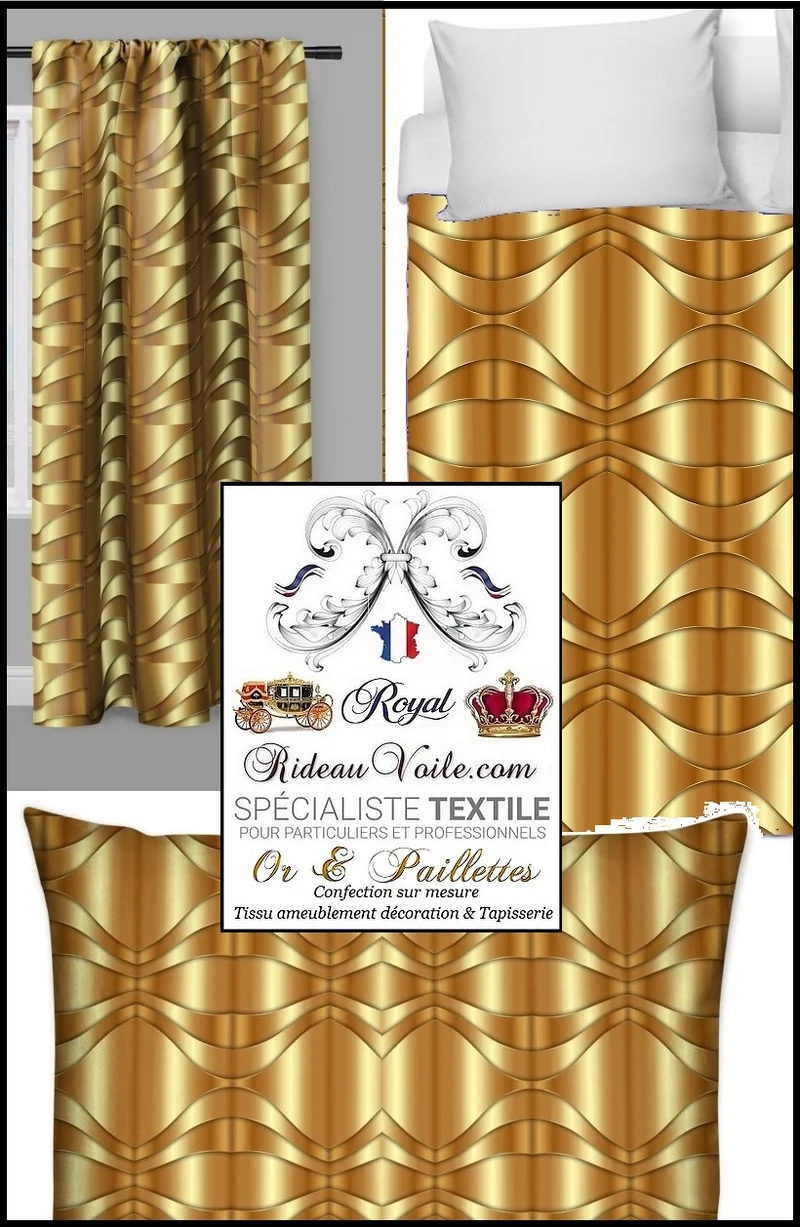 Tissu ameublement au mètre imprimé métal Or tapisserie décoration doré rideau